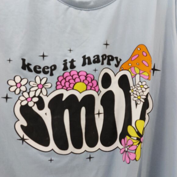 Ruby & Lace Light Blue Top Tee flowers mushrooms Keep it happy Smile Plus Sz 1X - Picture 2 of 14